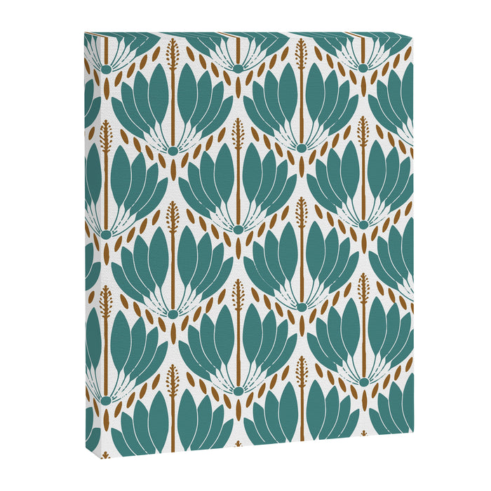 Art Deco White Green & Gold Abstract Pattern Canvas Print Gallery Image 1