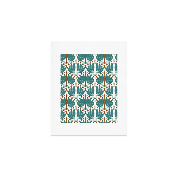 Art Deco White Green & Gold Abstract Pattern Art Print Gallery Image 1
