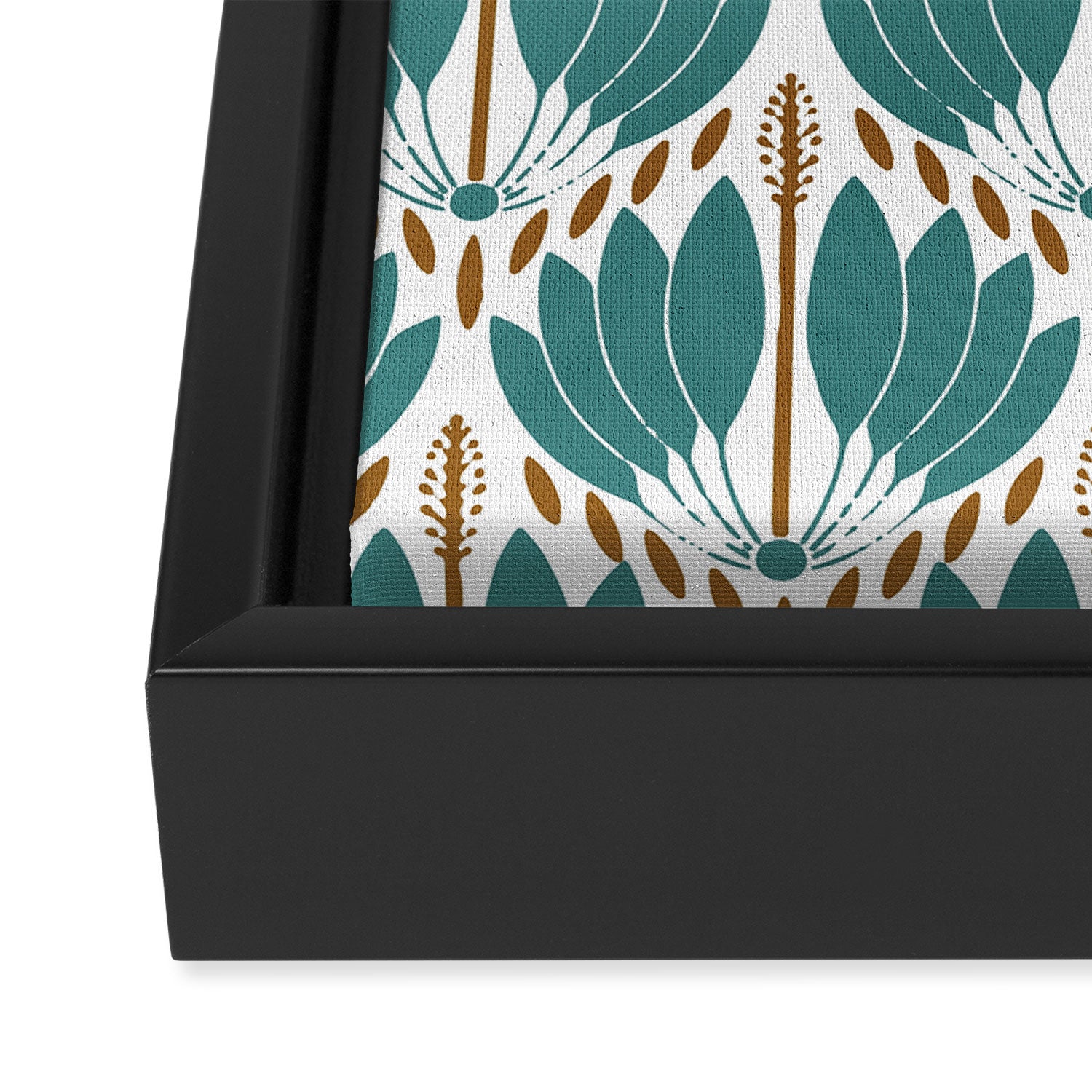 Art Deco White Green & Gold Abstract Pattern Framed Canvas Print Gallery Image 3