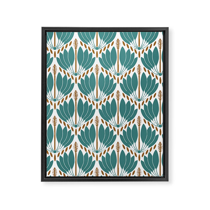 Art Deco White Green & Gold Abstract Pattern Framed Canvas Print Gallery Image 1