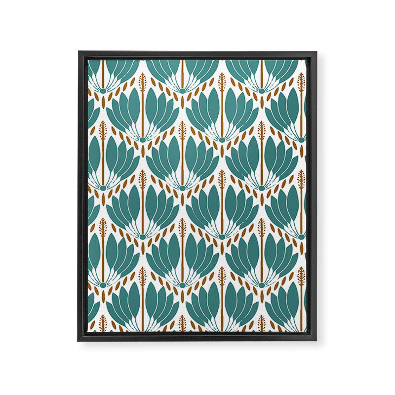 Art Deco White Green & Gold Abstract Pattern Framed Canvas Print Gallery Image 8