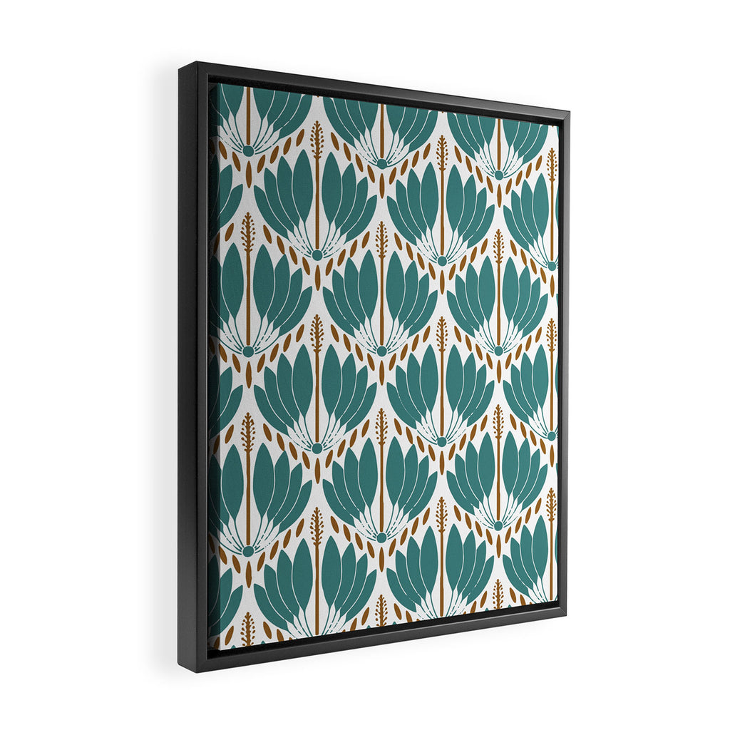 Art Deco White Green & Gold Abstract Pattern Framed Canvas Print Gallery Image 2