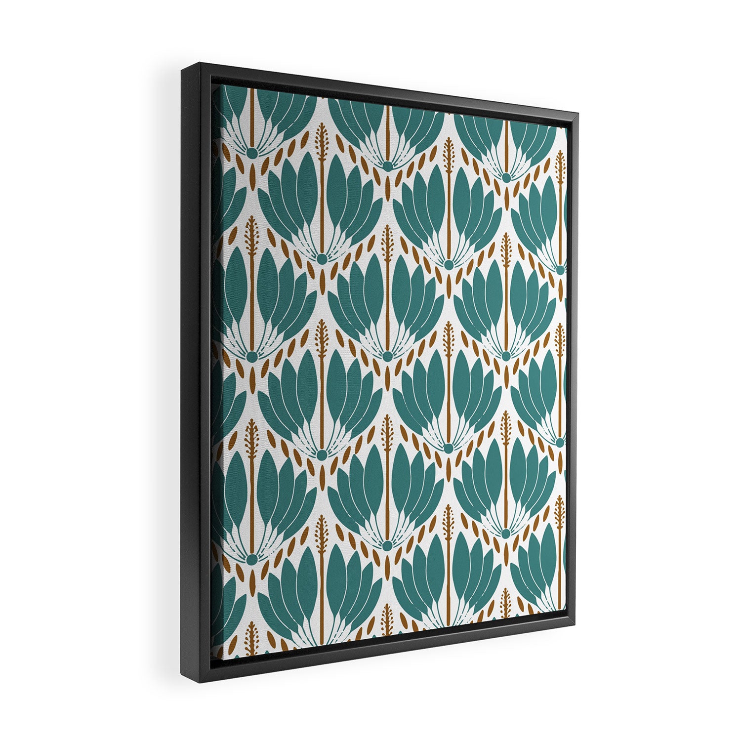 Art Deco White Green & Gold Abstract Pattern Framed Canvas Print Gallery Image 2