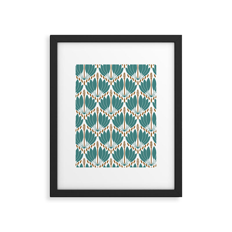 Art Deco White Green & Gold Abstract Pattern Framed Art Print Gallery Image 6