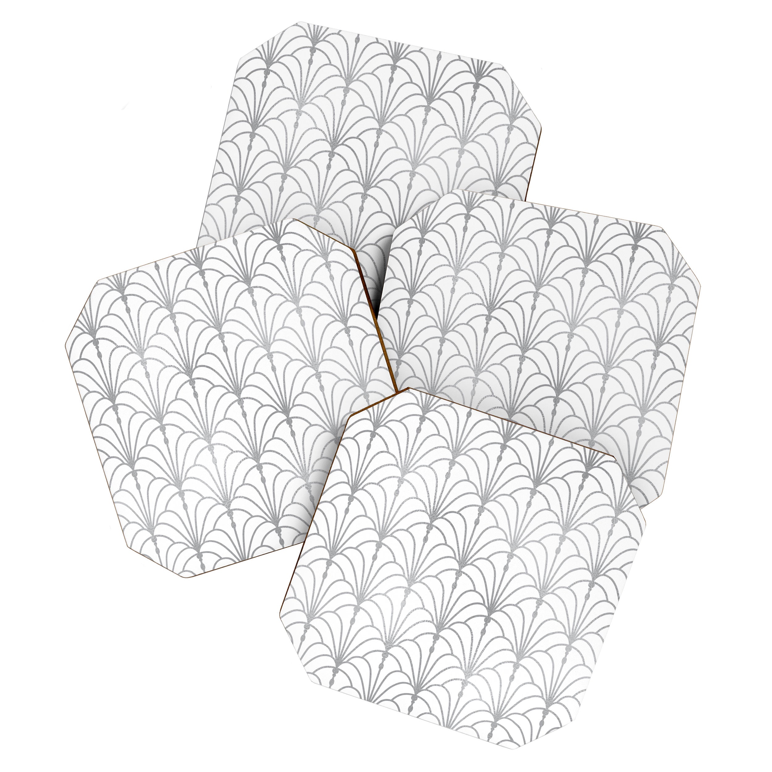 Art Nouveau White & Silver Grey Pattern Coaster Gallery Image 1