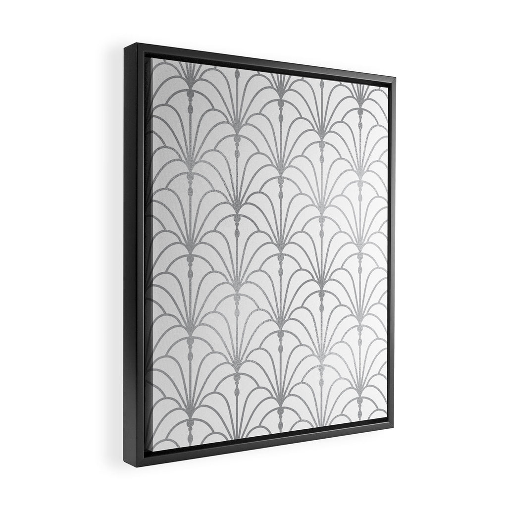 Art Nouveau White & Silver Grey Pattern Framed Canvas Print Gallery Image 2