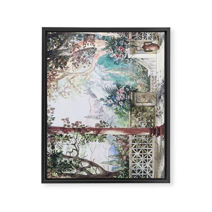 Beautiful Italian Courtyard Terrace Garden Framed Canvas Print Gallery Image 1