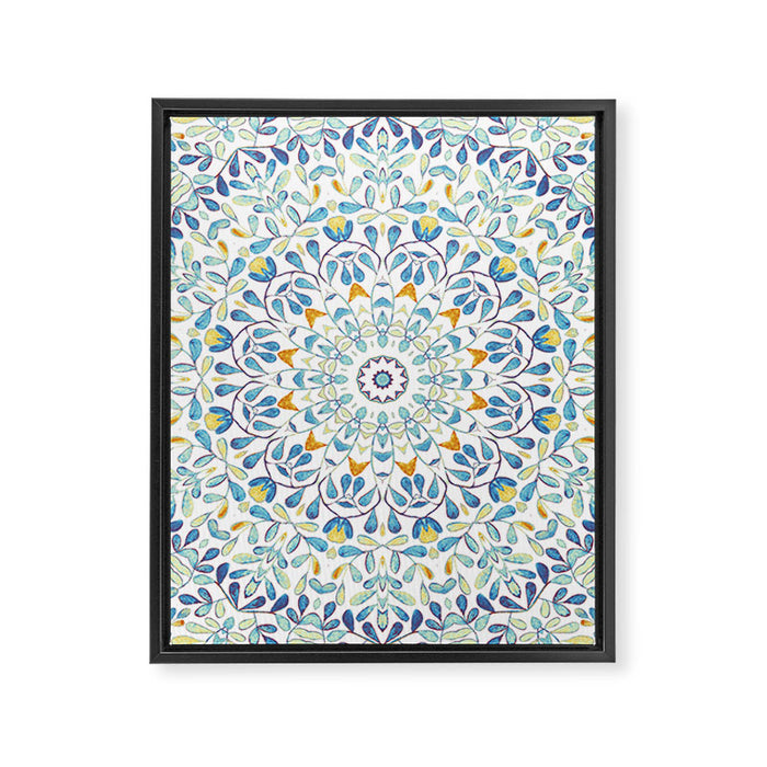 Beautiful Mint Green & White Moroccan Mandala Art Framed Canvas Print Gallery Image 1