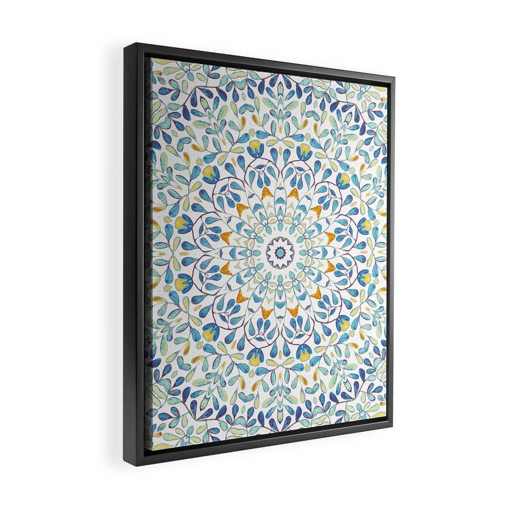Beautiful Mint Green & White Moroccan Mandala Art Framed Canvas Print Gallery Image 2