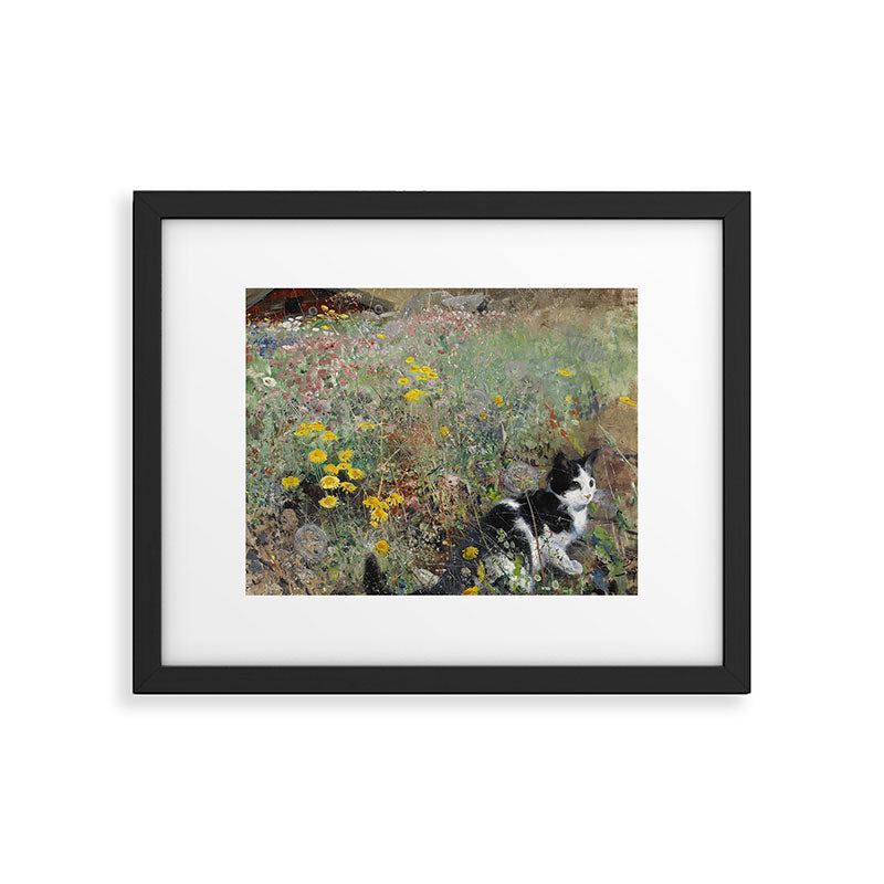 Cat On A Flowerbed by Bruno Liljefors Framed Art Print Gallery Image 5