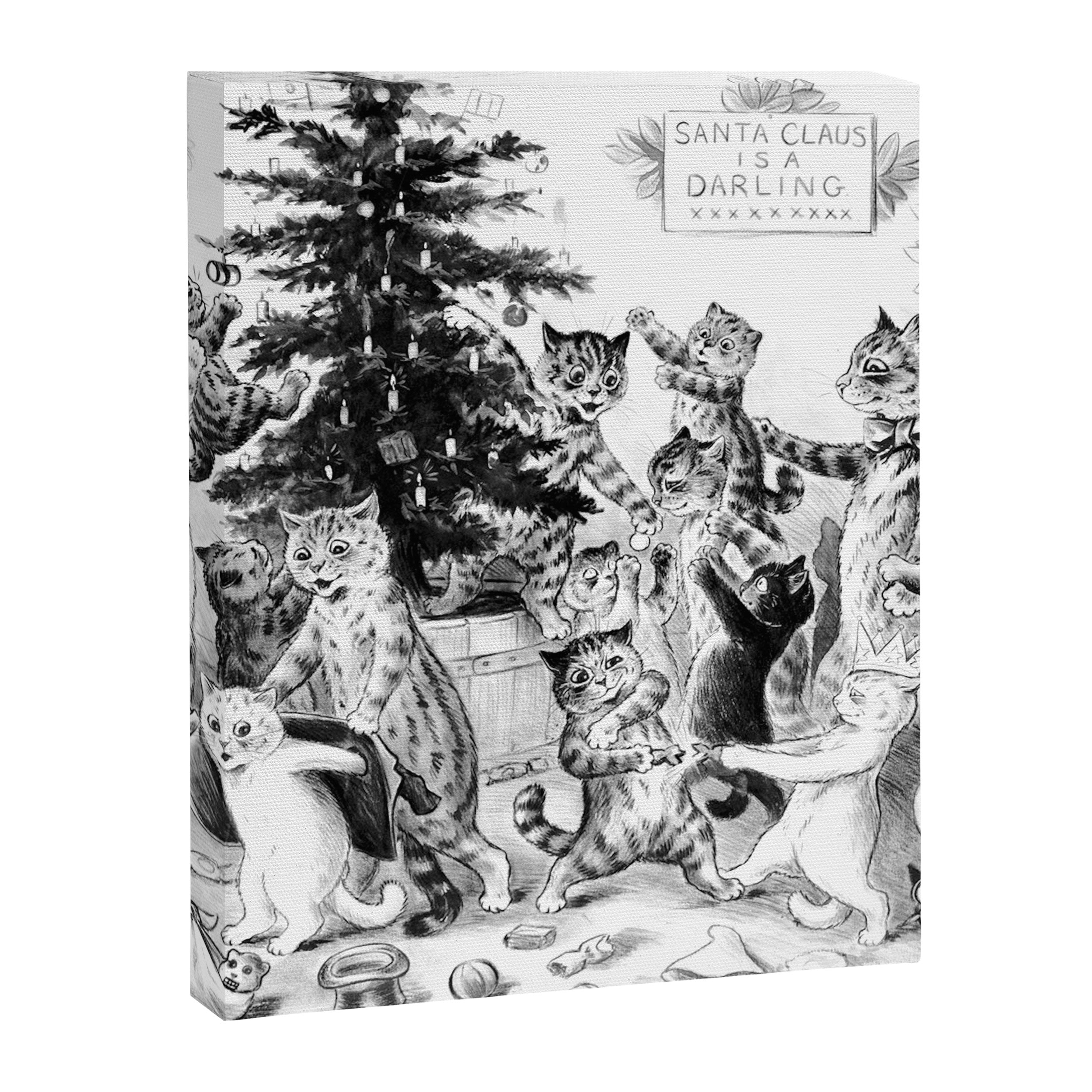 'Cats Decorating The Christmas Tree' Vintage Cat Art by Louis Wain Canvas Print Gallery Image 6