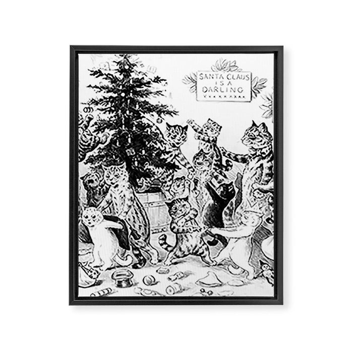 'Cats Decorating The Christmas Tree' Vintage Cat Art by Louis Wain Framed Canvas Print Gallery Image 1