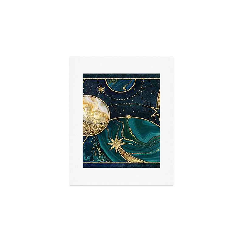 Celestial Starry Emerald Gold Cosmos Art Print Gallery Image 1