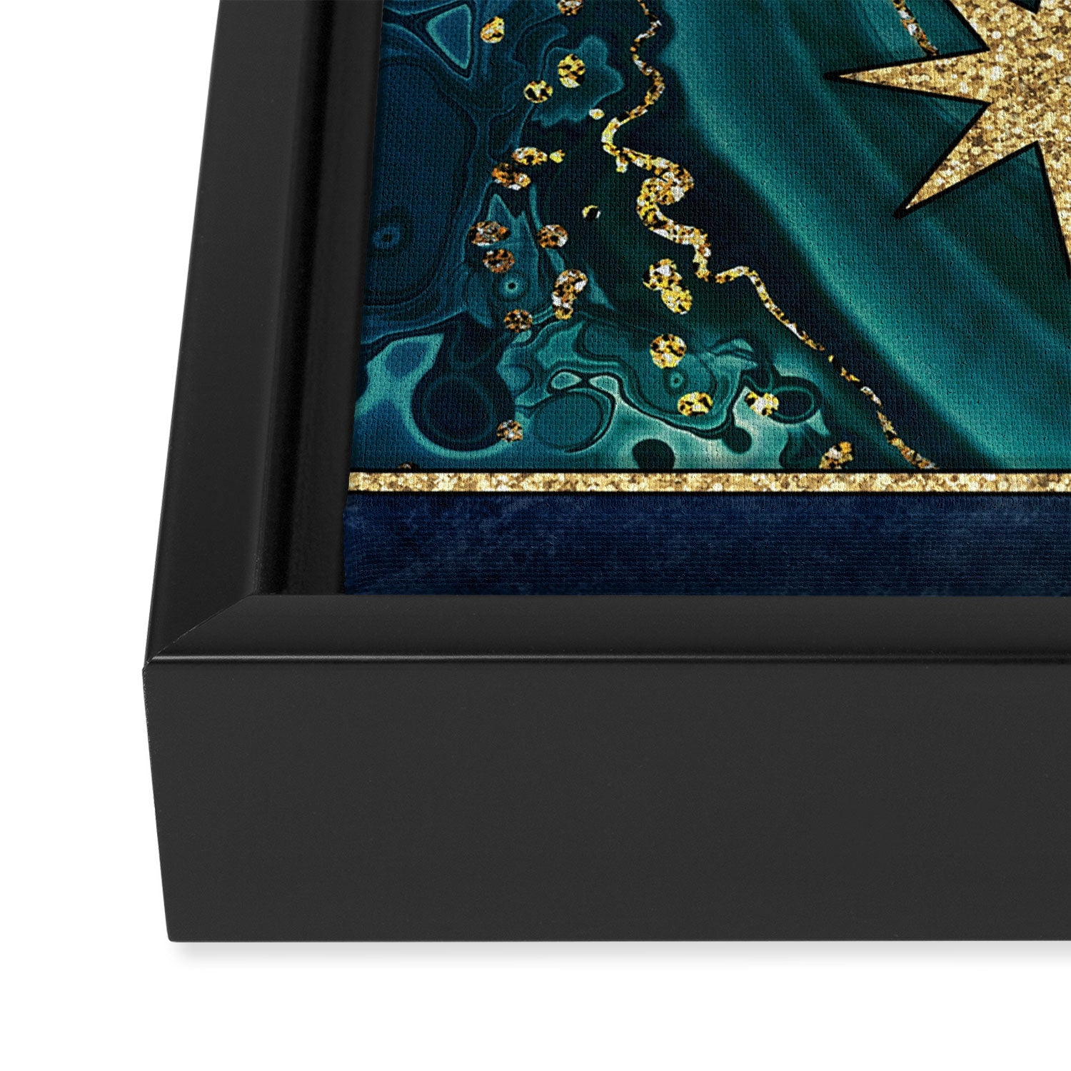 Celestial Starry Emerald Gold Cosmos Framed Canvas Print Gallery Image 3