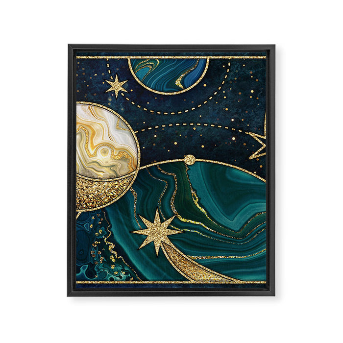 Celestial Starry Emerald Gold Cosmos Framed Canvas Print Gallery Image 1