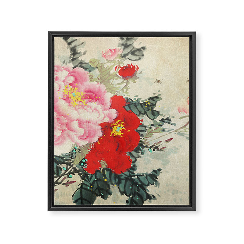Chinese Peony Blooming Floral Art Framed Canvas Print Gallery Image 6