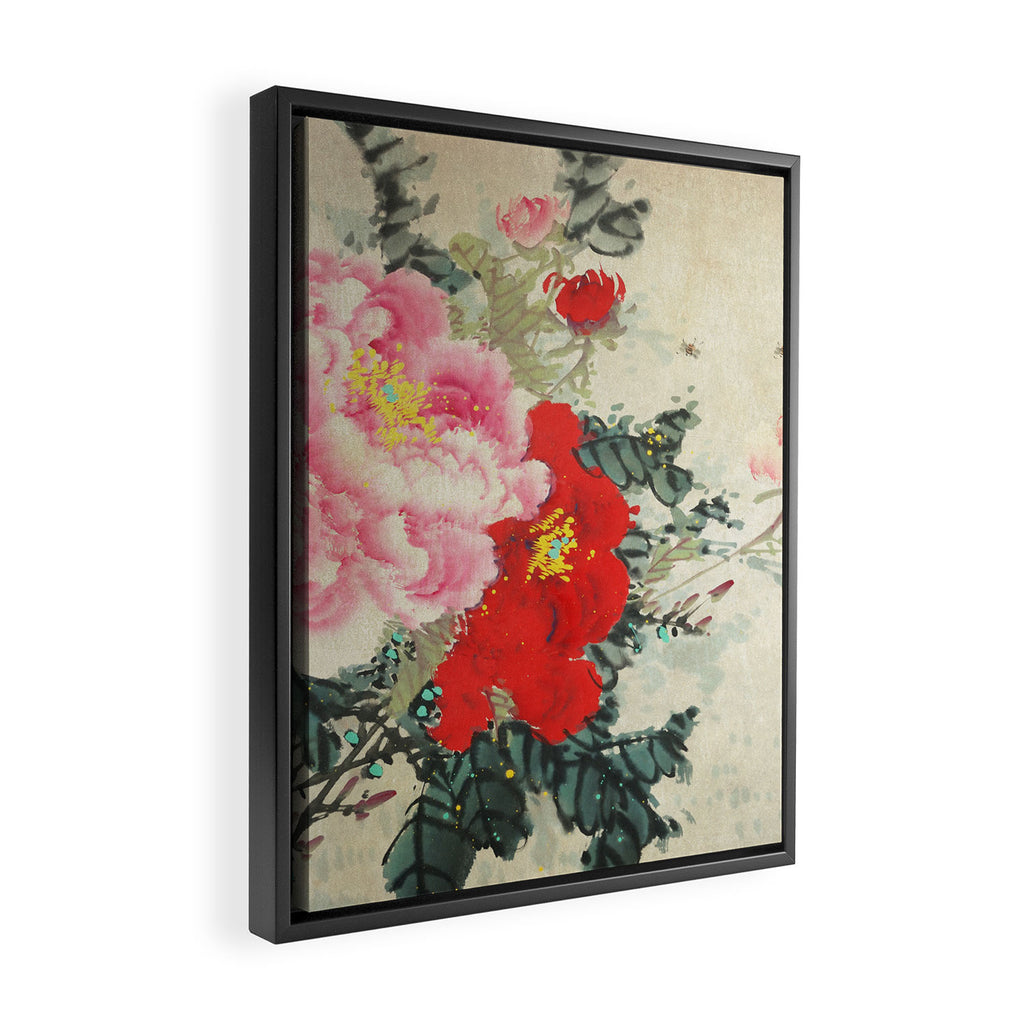 Chinese Peony Blooming Floral Art Framed Canvas Print Gallery Image 2