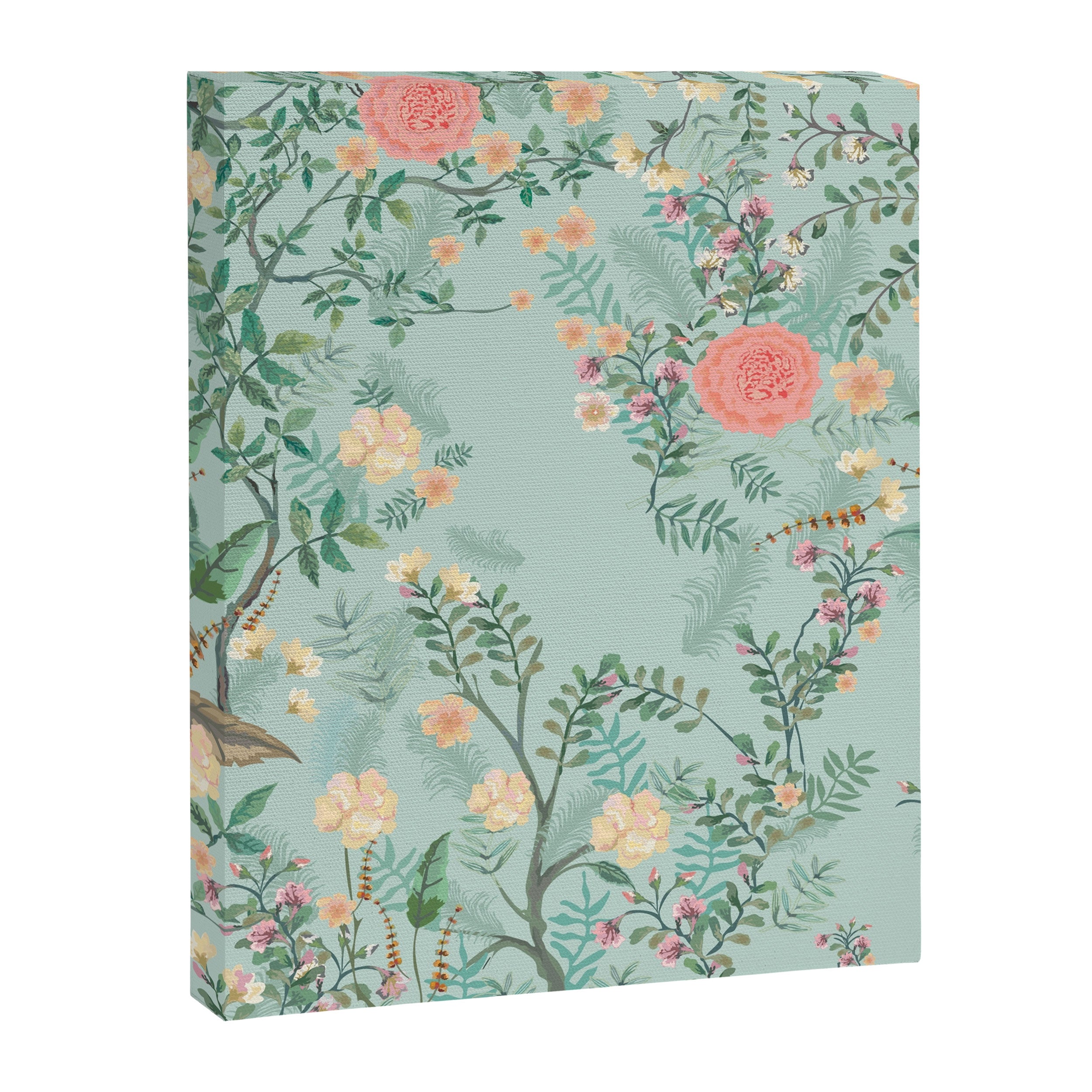 Chinoiserie Aqua Green Pastel Fresco Floral Garden Birds Oriental Botanical Canvas Print Gallery Image 8