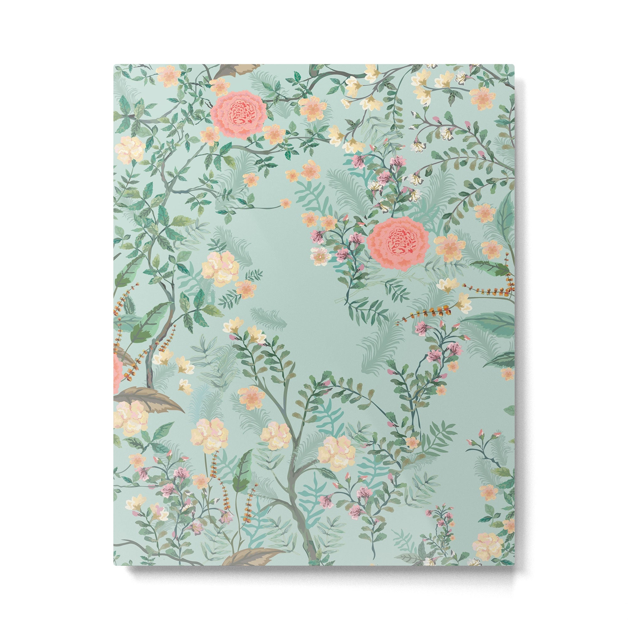 Chinoiserie Aqua Green Pastel Fresco Floral Garden Birds Oriental Botanical Metal Print Gallery Image 6