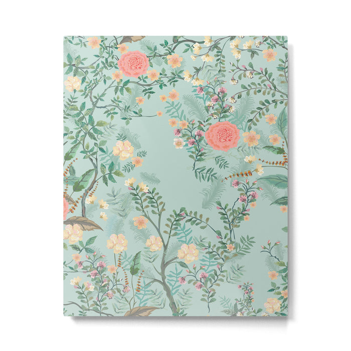 Chinoiserie Aqua Green Pastel Fresco Floral Garden Birds Oriental Botanical Metal Print Gallery Image 1