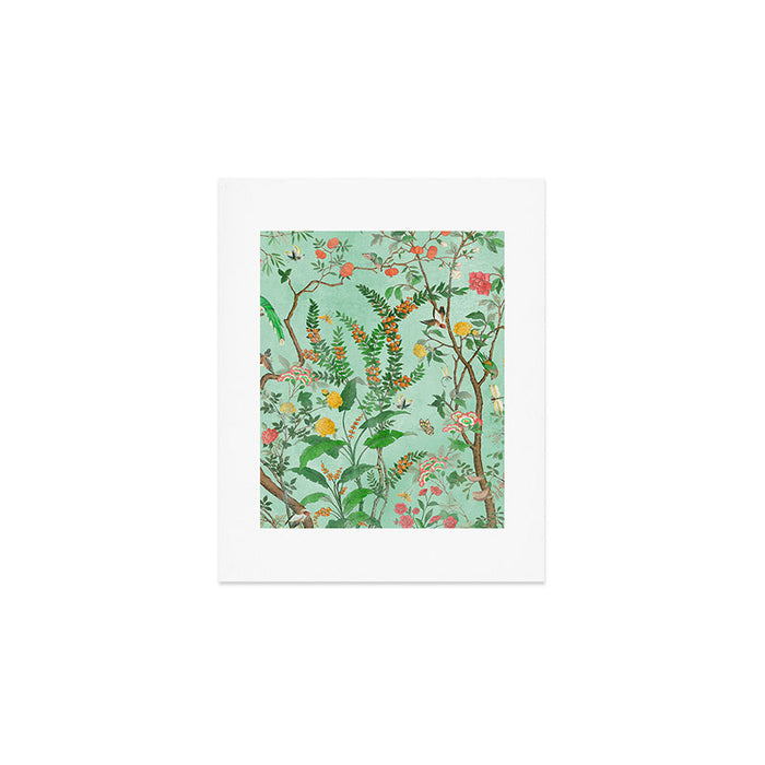 Chinoiserie Aqua Mint Floral Garden Fresco Art Print Gallery Image 1