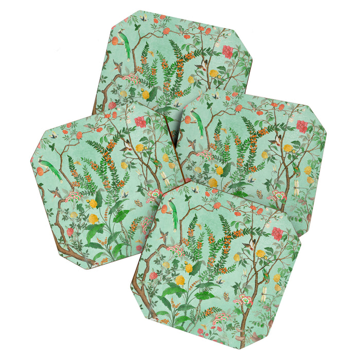 Chinoiserie Aqua Mint Floral Garden Fresco Coaster Gallery Image 1