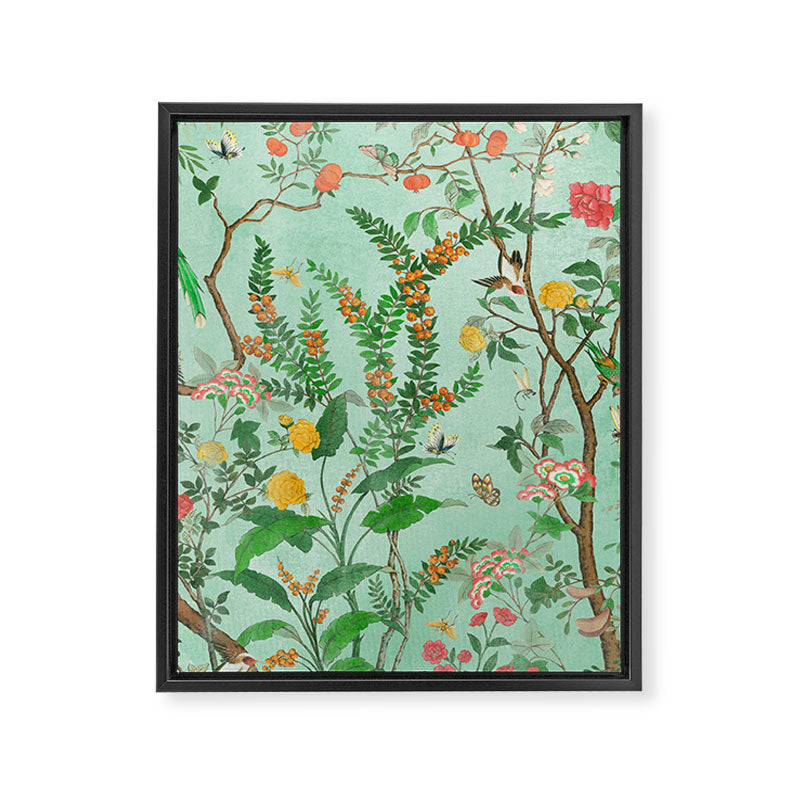 Chinoiserie Aqua Mint Floral Garden Fresco Framed Canvas Print Gallery Image 6