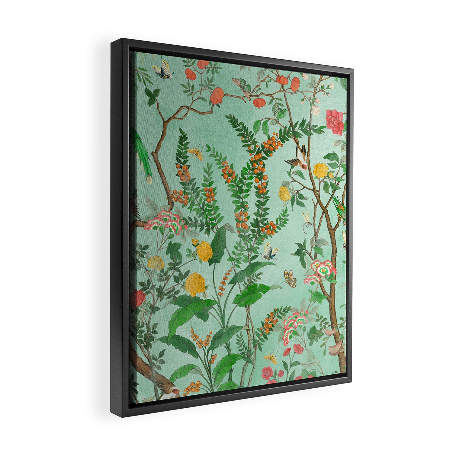 Chinoiserie Aqua Mint Floral Garden Fresco Framed Canvas Print Gallery Image 2