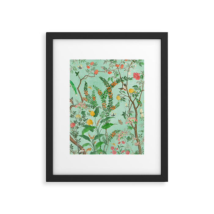 Chinoiserie Aqua Mint Floral Garden Fresco Framed Art Print Gallery Image 1
