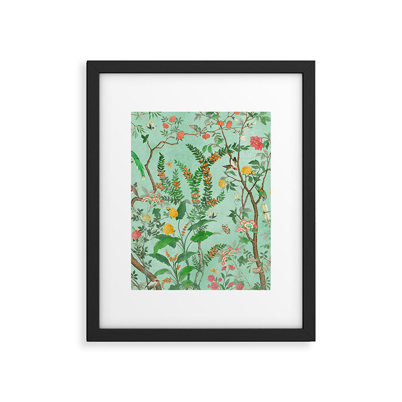 Chinoiserie Aqua Mint Floral Garden Fresco Framed Art Print Gallery Image 5