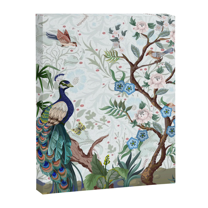 Chinoiserie Aqua Peacock Floral & William Morris Art Canvas Print Gallery Image 1