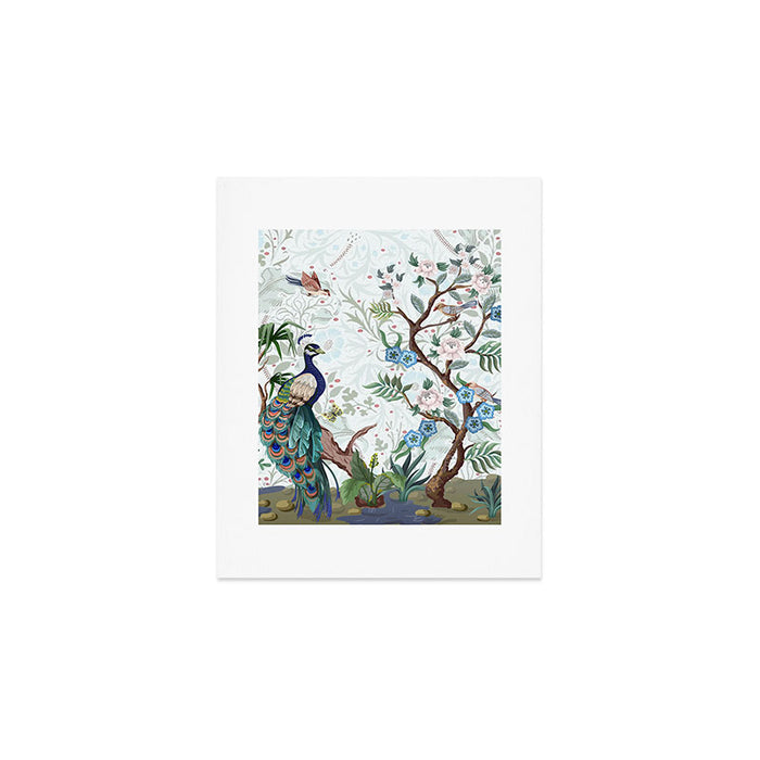 Chinoiserie Aqua Peacock Floral & William Morris Art Art Print Gallery Image 1