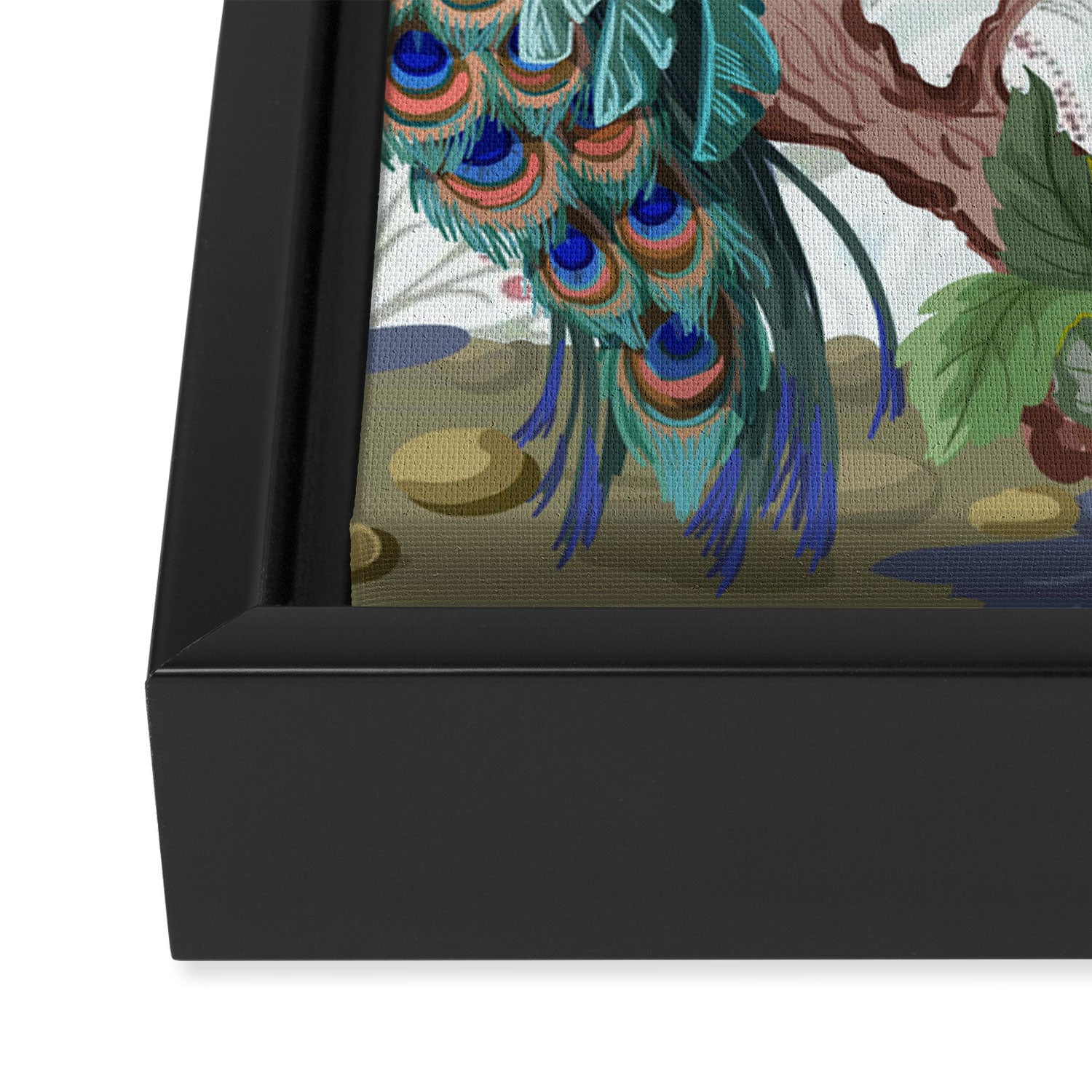 Chinoiserie Aqua Peacock Floral & William Morris Art Framed Canvas Print Gallery Image 3
