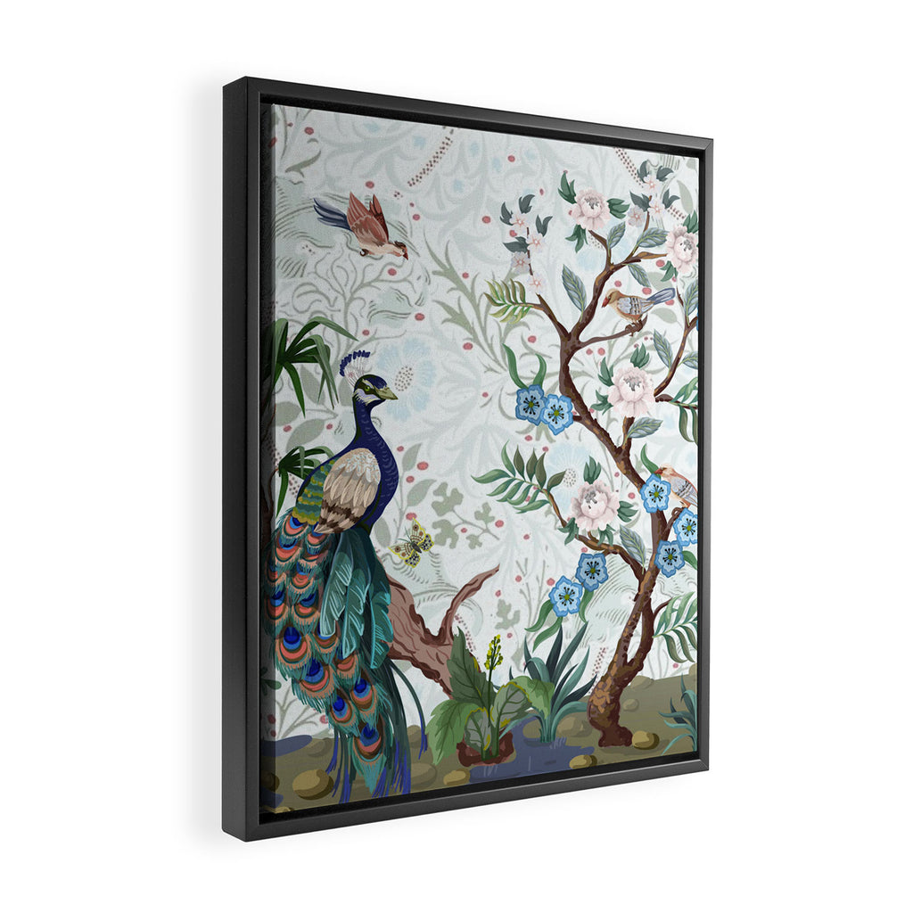 Chinoiserie Aqua Peacock Floral & William Morris Art Framed Canvas Print Gallery Image 2