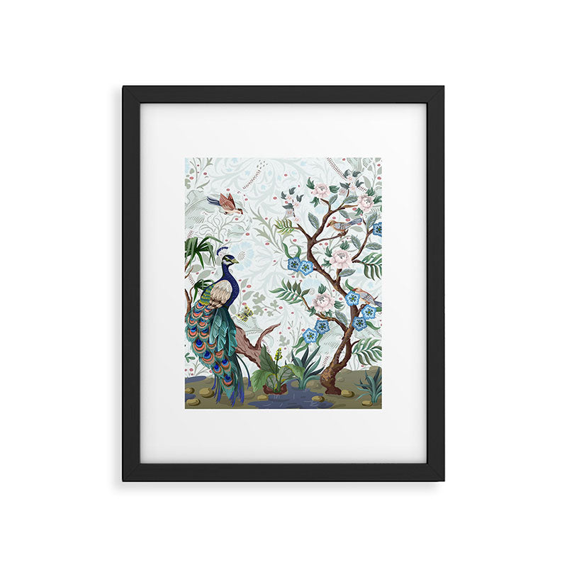 Chinoiserie Aqua Peacock Floral & William Morris Art Framed Art Print Gallery Image 4