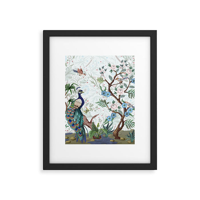 Chinoiserie Aqua Peacock Floral & William Morris Art Framed Art Print Gallery Image 1