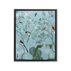 Chinoiserie Aqua Turquoise Garden Fresco & William Morris Art Framed Canvas Print Gallery Image 8