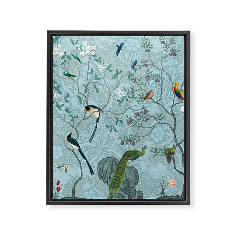 Chinoiserie Aqua Turquoise Garden Fresco & William Morris Art Framed Canvas Print Gallery Image 8