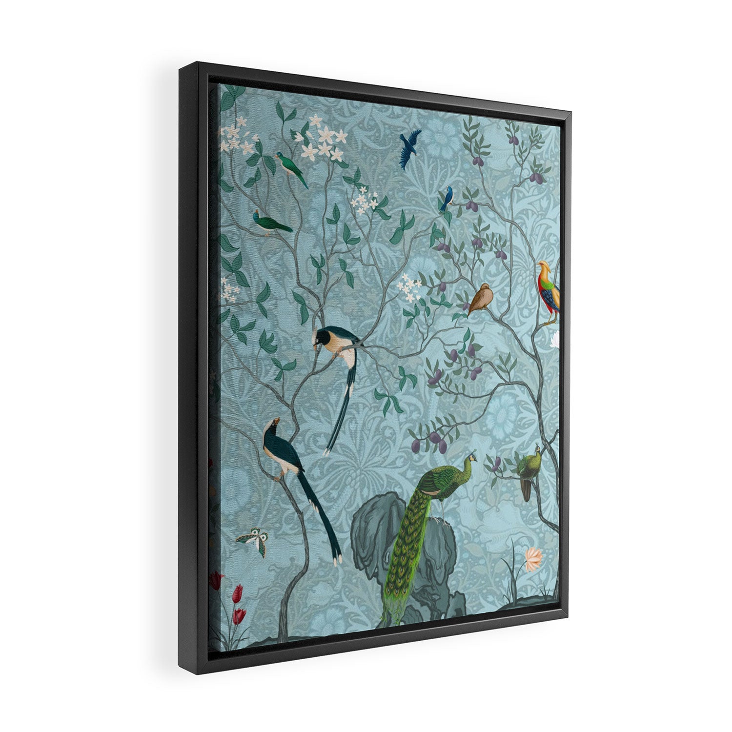Chinoiserie Aqua Turquoise Garden Fresco & William Morris Art Framed Canvas Print Gallery Image 2
