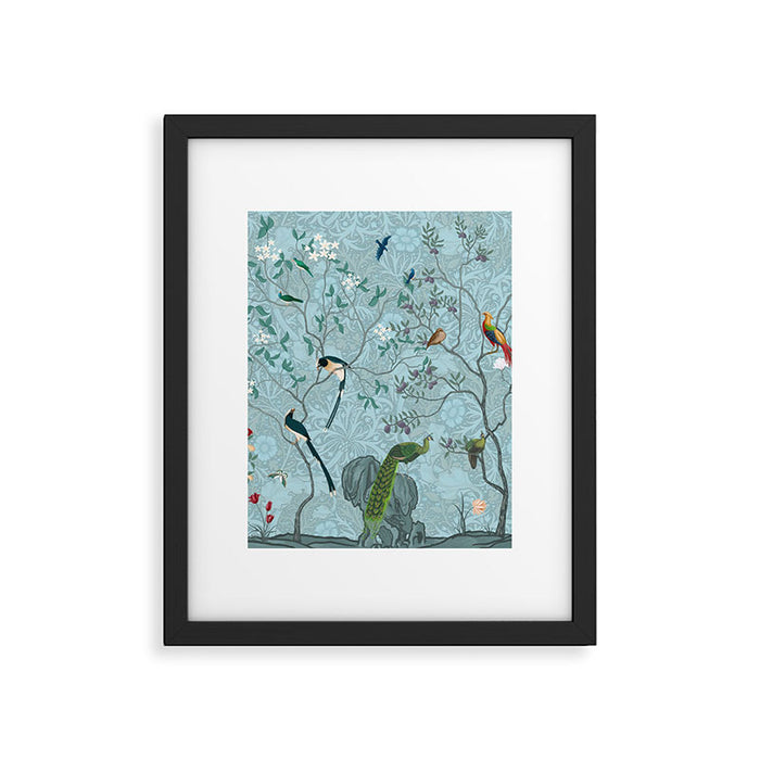 Chinoiserie Aqua Turquoise Garden Fresco & William Morris Art Framed Art Print Gallery Image 1