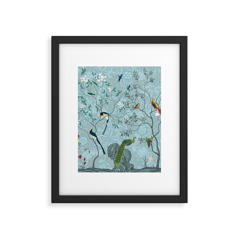 Chinoiserie Aqua Turquoise Garden Fresco & William Morris Art Framed Art Print Gallery Image 6
