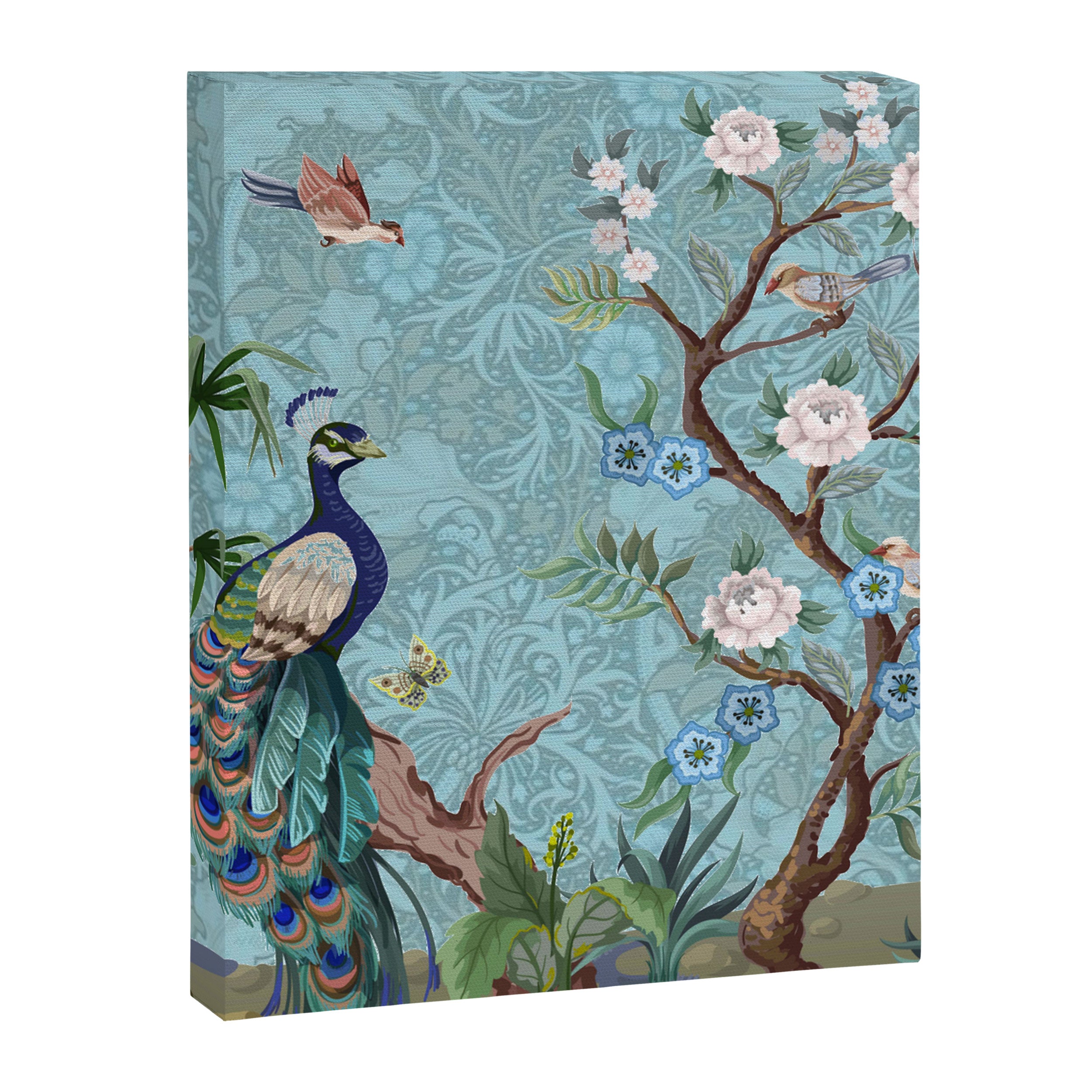 Chinoiserie Aqua Turquoise Peacock Garden & William Morris Art  Canvas Print Gallery Image 8
