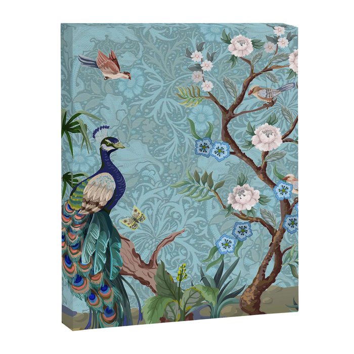 Chinoiserie Aqua Turquoise Peacock Garden & William Morris Art  Canvas Print Gallery Image 1