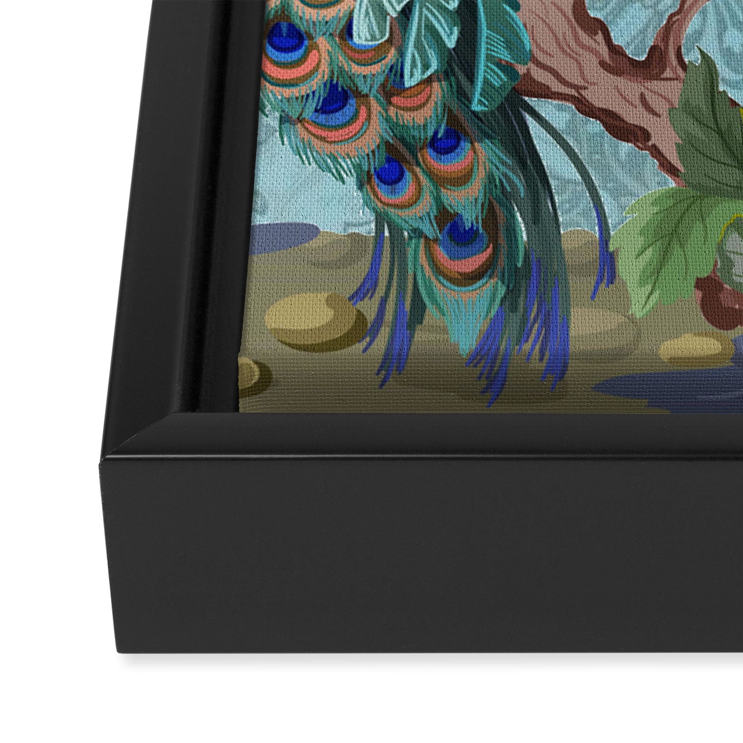 Chinoiserie Aqua Turquoise Peacock Garden & William Morris Art  Framed Canvas Print Gallery Image 3