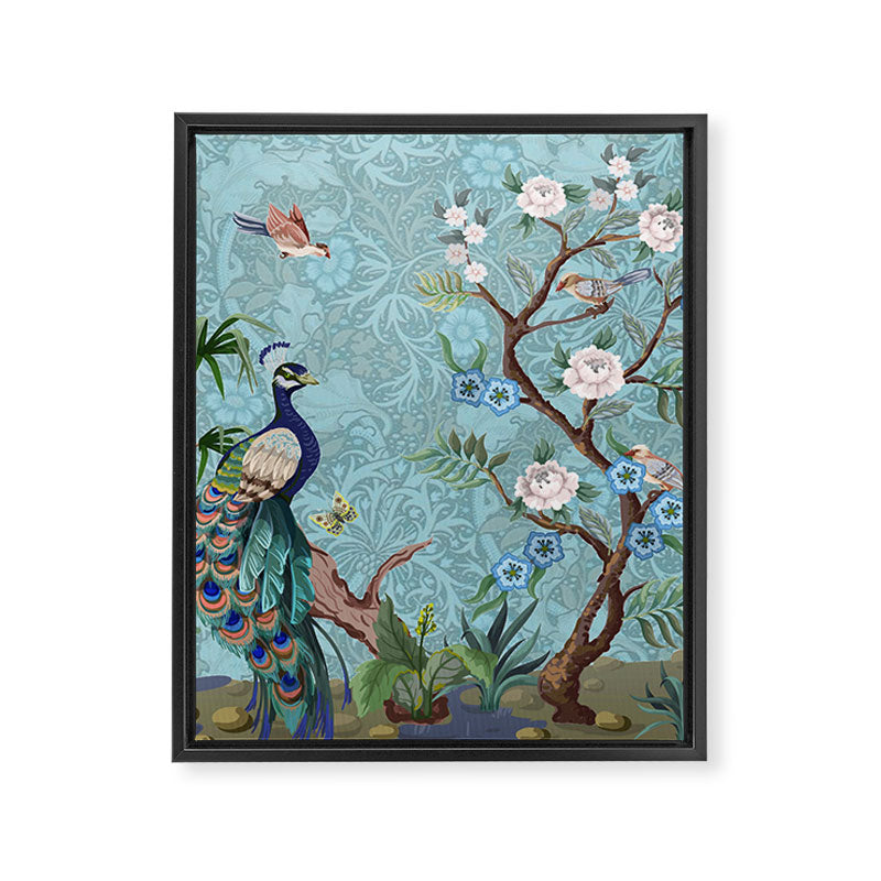 Chinoiserie Aqua Turquoise Peacock Garden & William Morris Art  Framed Canvas Print Gallery Image 8