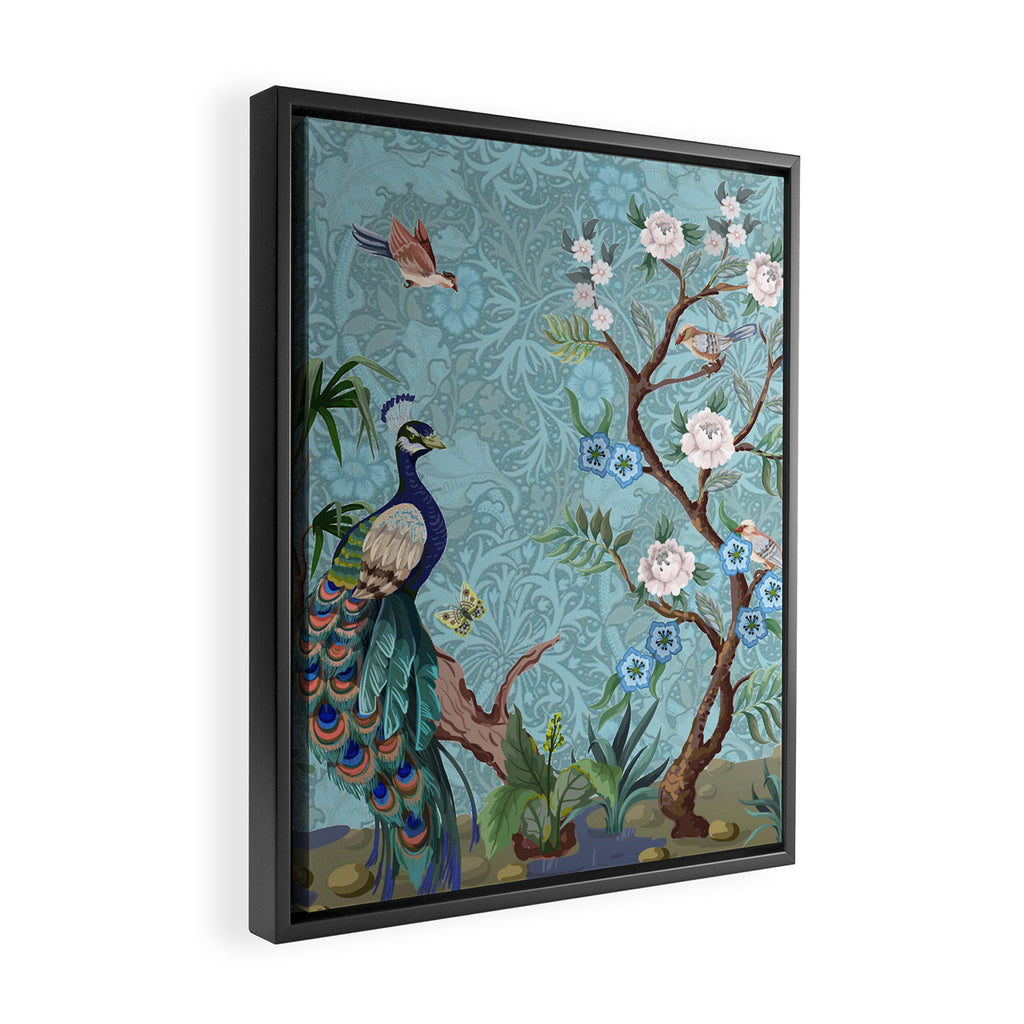Chinoiserie Aqua Turquoise Peacock Garden & William Morris Art  Framed Canvas Print Gallery Image 2