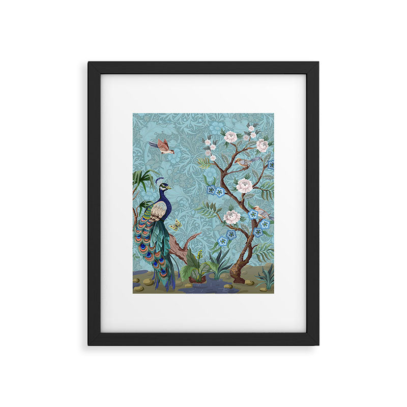Chinoiserie Aqua Turquoise Peacock Garden & William Morris Art  Framed Art Print Gallery Image 6