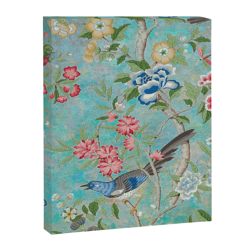 Chinoiserie Aqua Turquoise Peony Bird Garden  Canvas Print Gallery Image 8