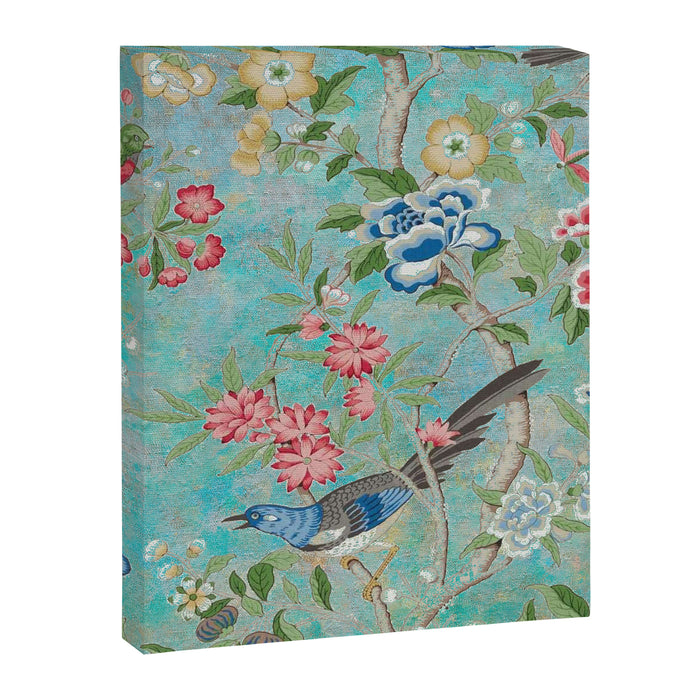 Chinoiserie Aqua Turquoise Peony Bird Garden  Canvas Print Gallery Image 1