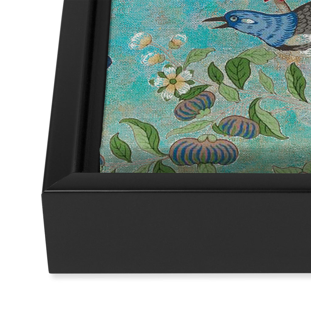 Chinoiserie Aqua Turquoise Peony Bird Garden  Framed Canvas Print Gallery Image 3